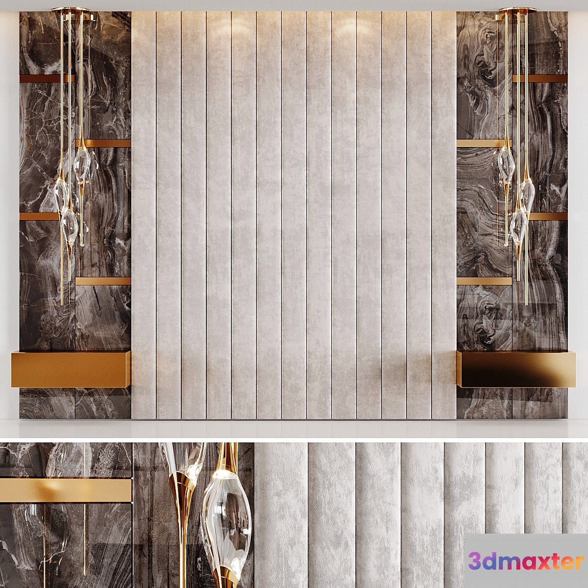 Headboard Rex Marble Brown and Beige Fabric Panels - No.2