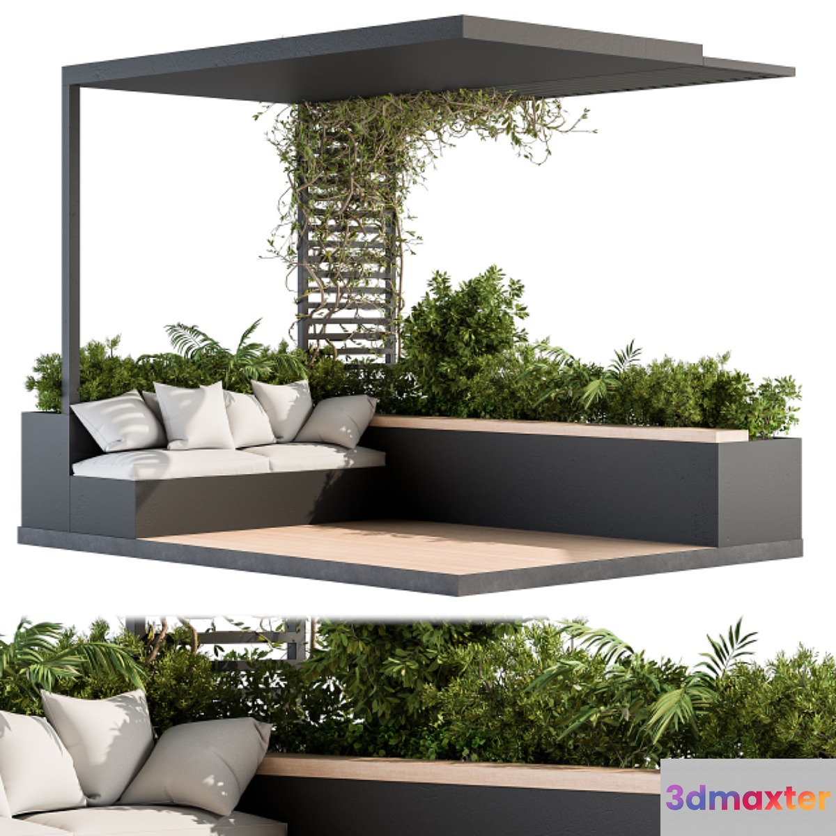 Roof Garden and Balcony Furniture with Pergola 08 3D Max