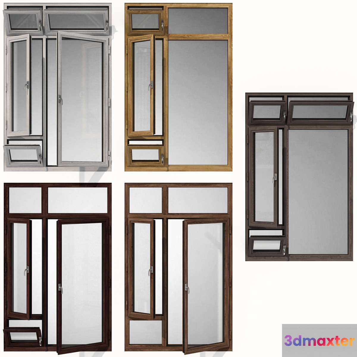 Swing stained-glass wooden windows - No.2 3D Max