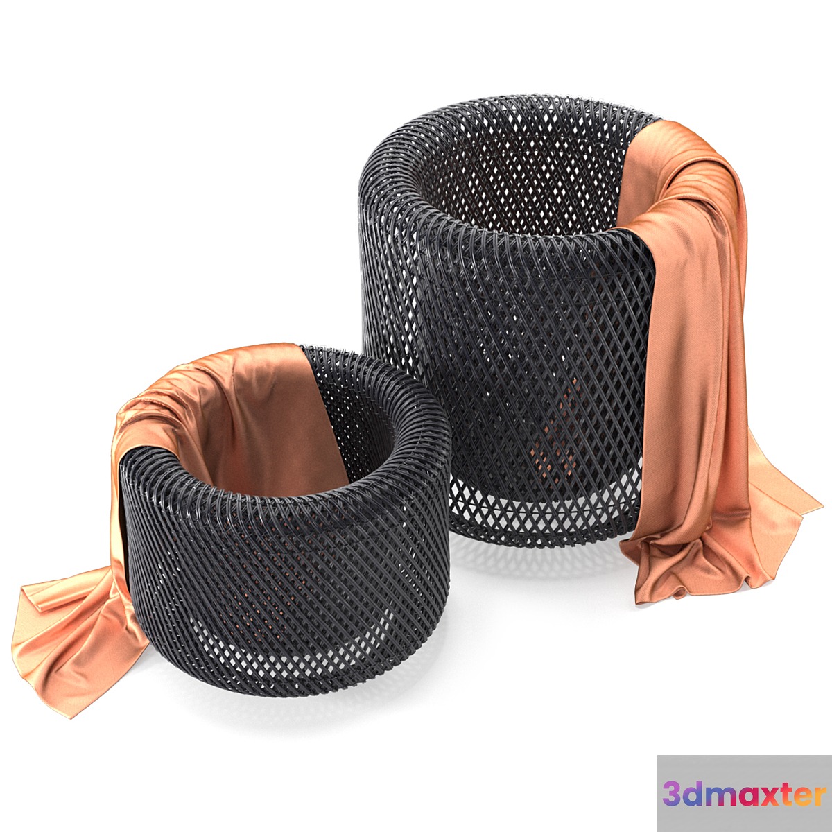 Twist Black Baskets _ Black rattan basket 3D Max