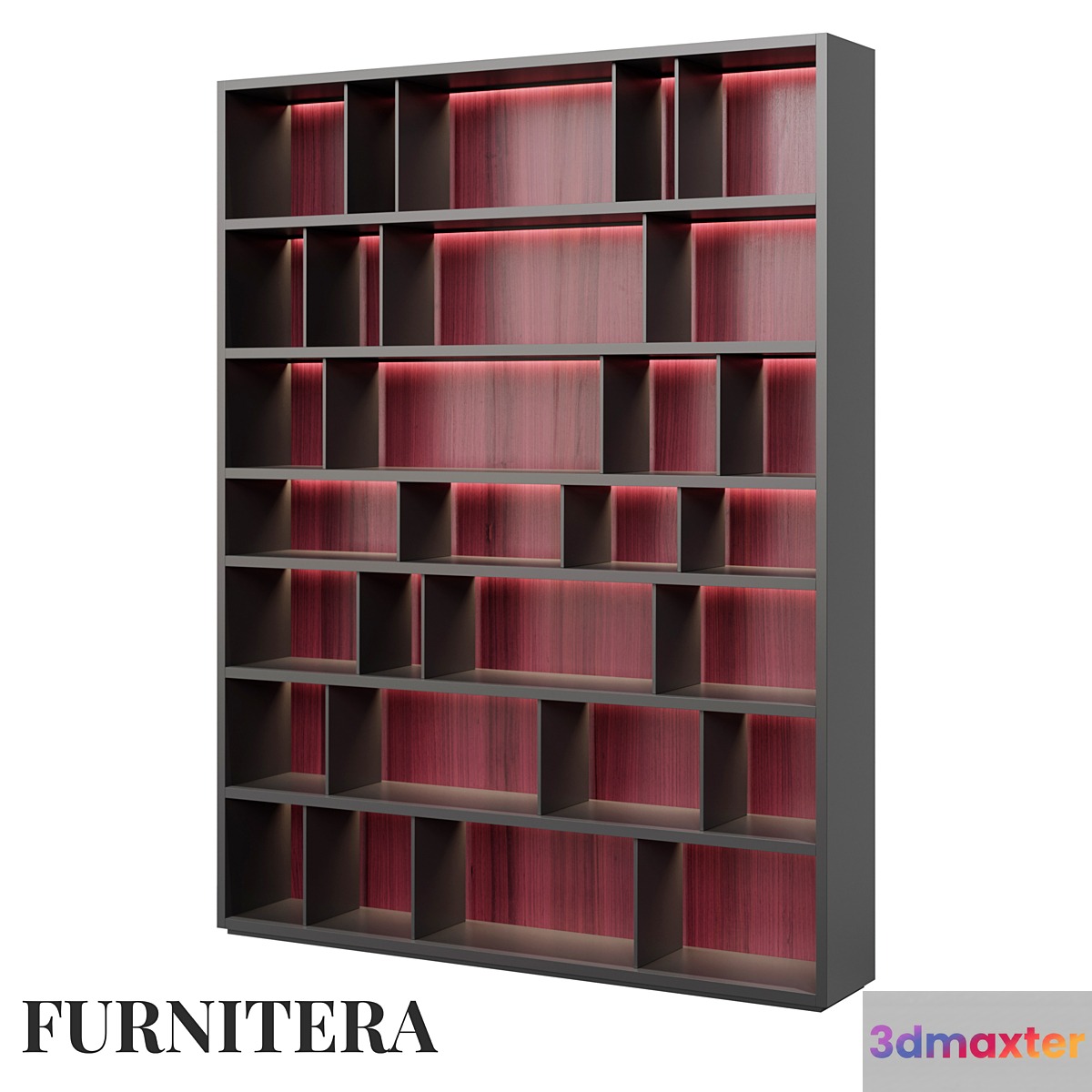 Shelving unit Teon in amaranth veneer