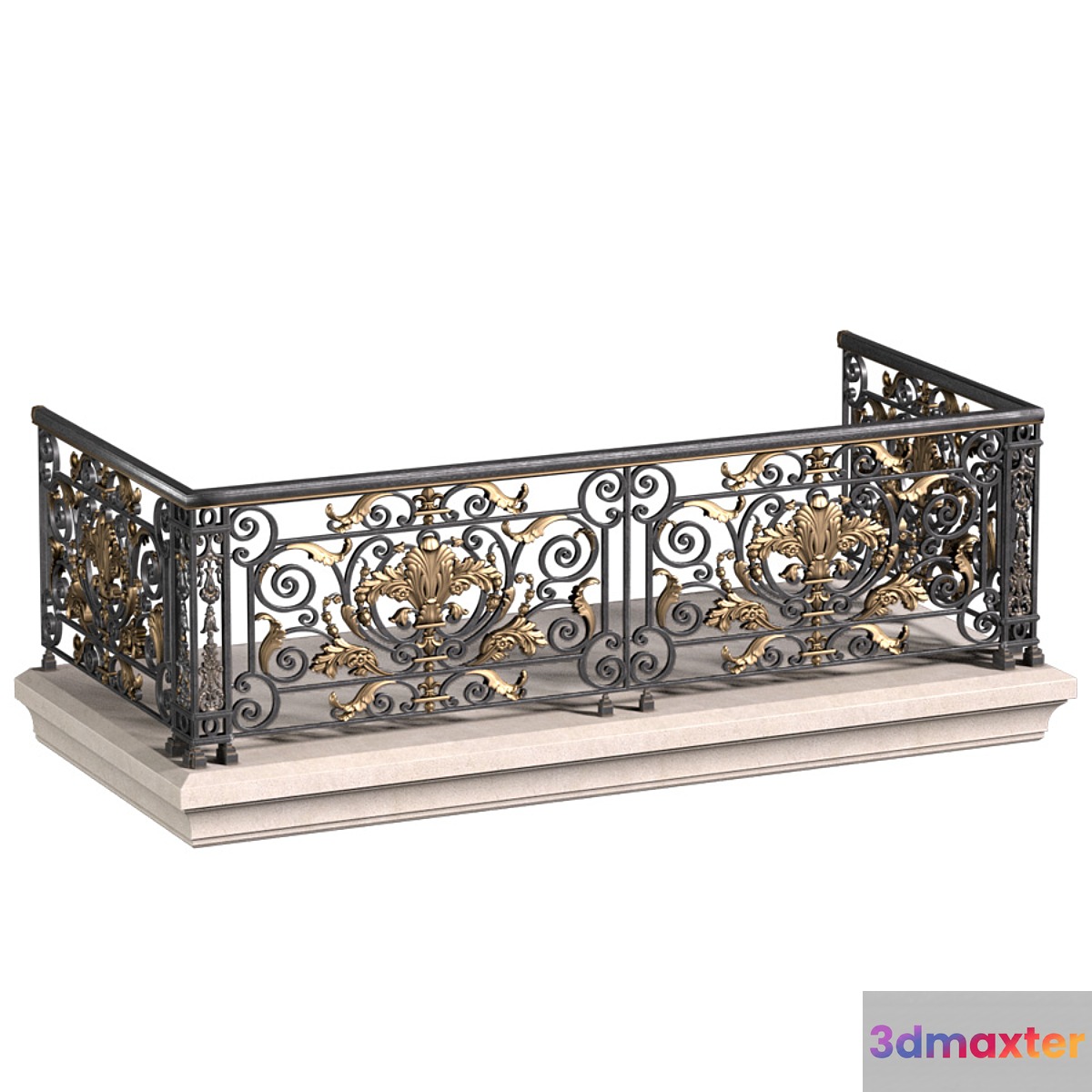 Balcony with classic wrought iron railing 3D Max