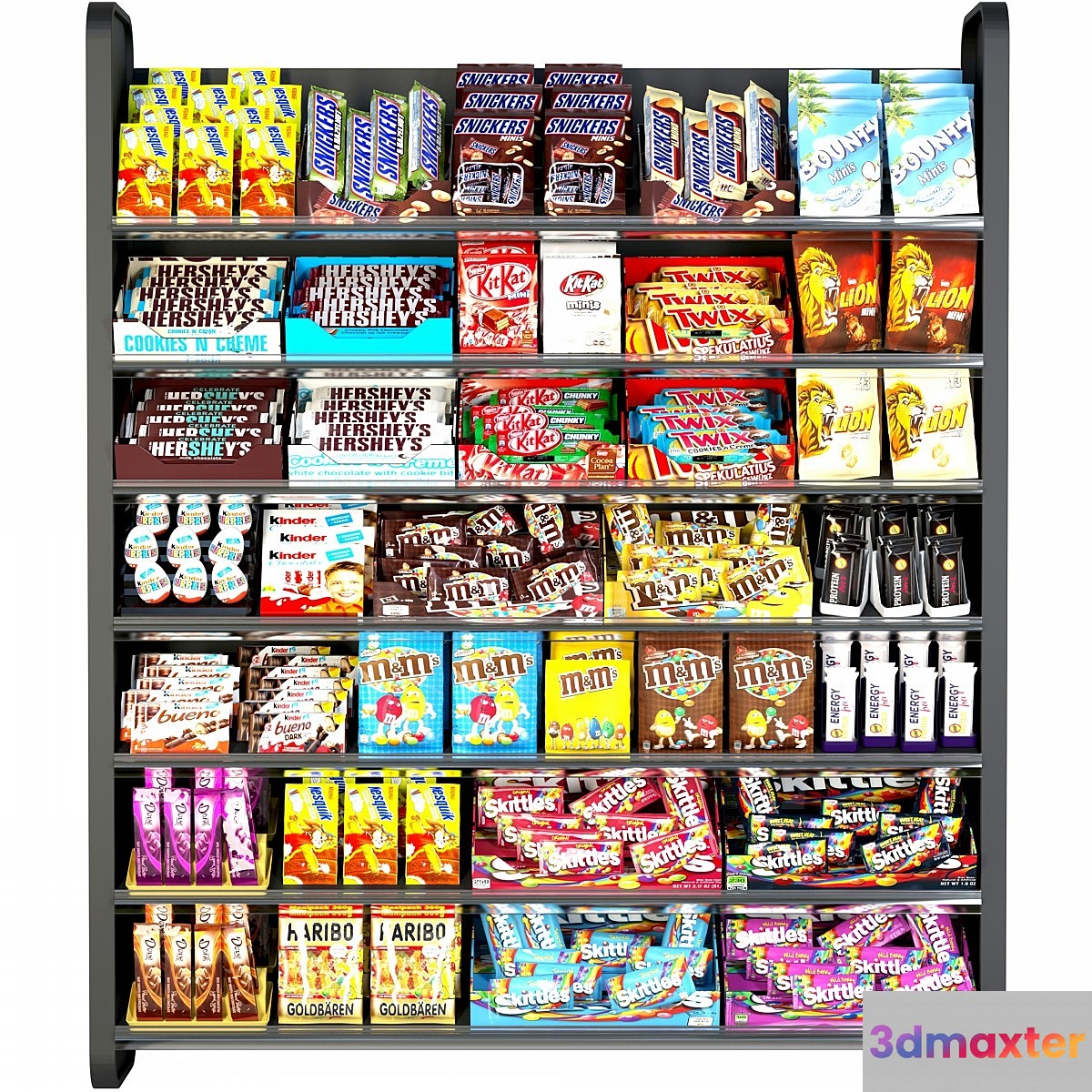 Shelf in the supermarket with sweets. Chocolate