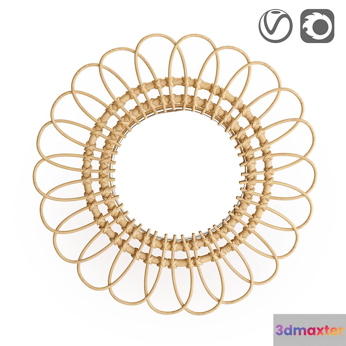 Nogu Flower Shaped Rattan Mirror 3D Max