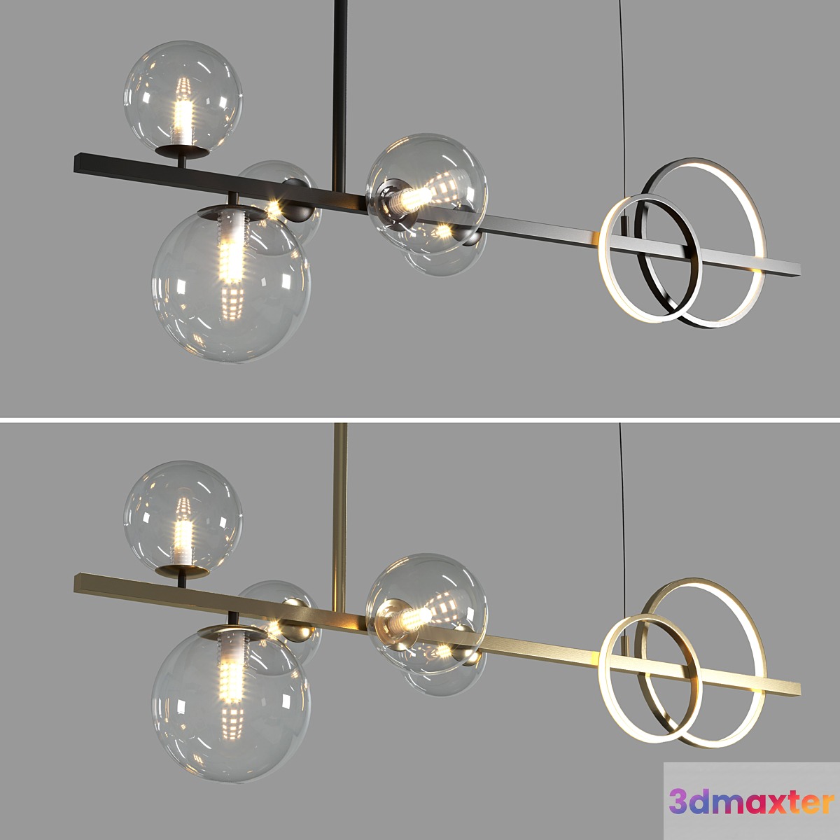Artpad Modern European Glass Bubble Dining room Pendant Lights Black & gold 3D Max