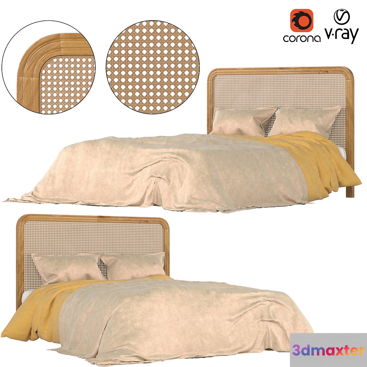 zara home RATTAN HEADBOARD BED 3D Max