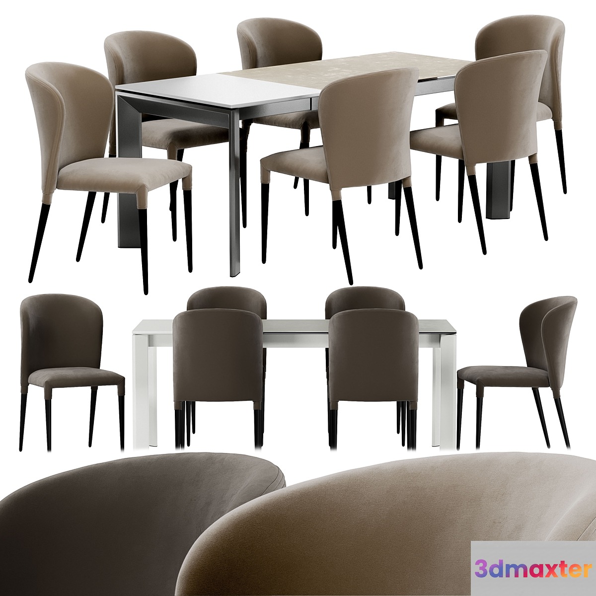 Atta dining table and Avrora chair 3D Max
