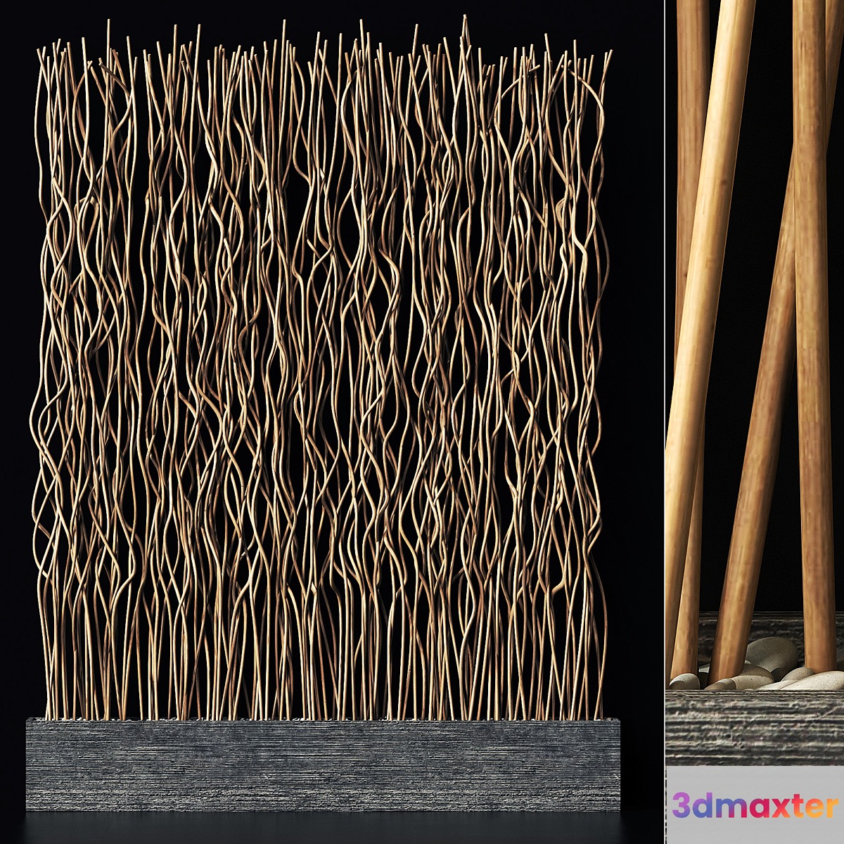 Screen wood branch thin wave n1 _ Screen of thin wavy branches No. 1 3D Max