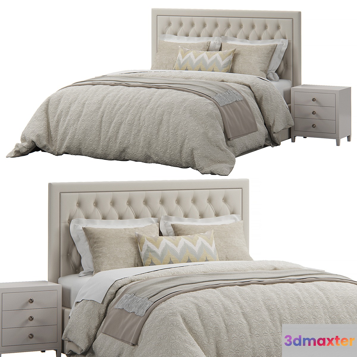 Osborne Fabric King Sized Tufted Headboard Bed 3D Max
