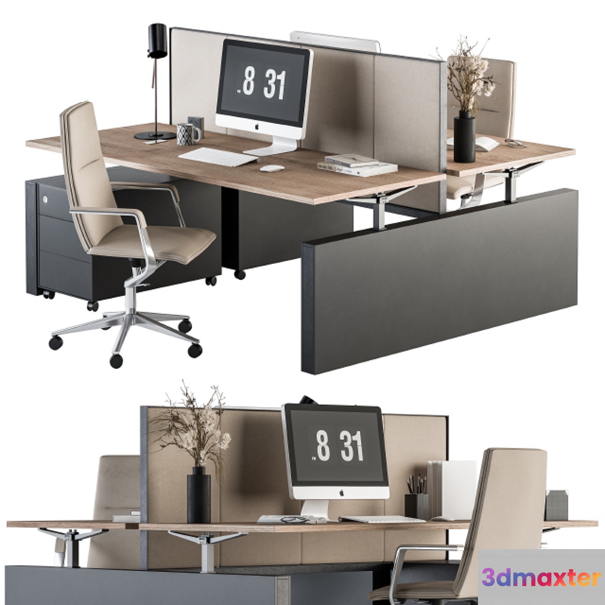 Office Furniture - employee Set Cream and Black 36 - No.2
