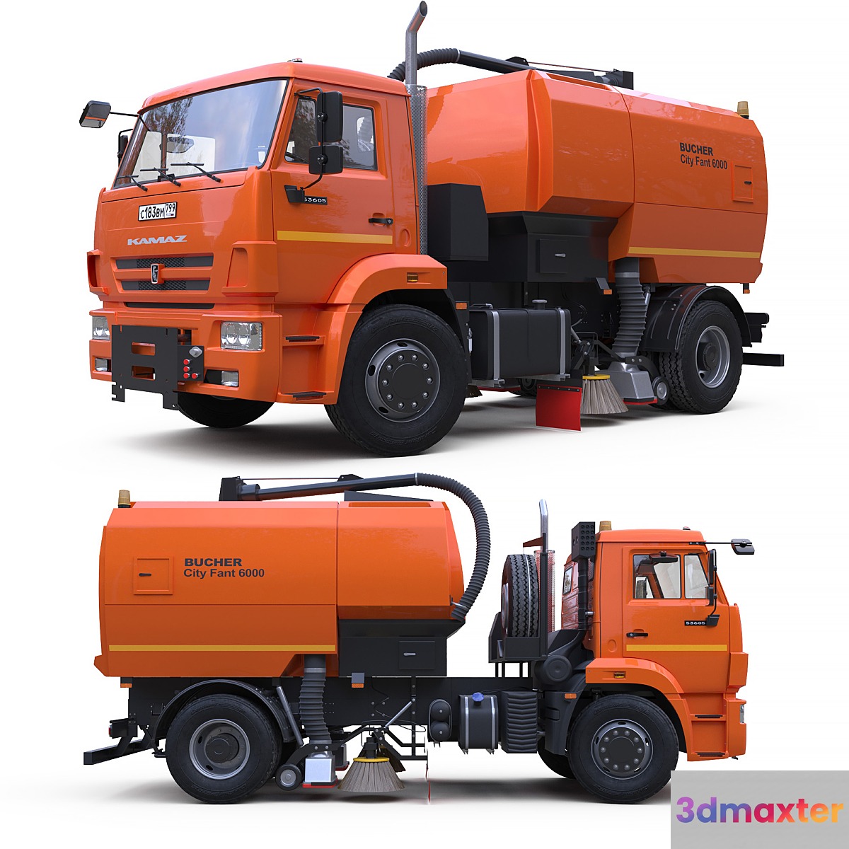 Vacuum Sweeper Bucher City Fant 6000 on Kamaz-53605 Chassis. 3D Max