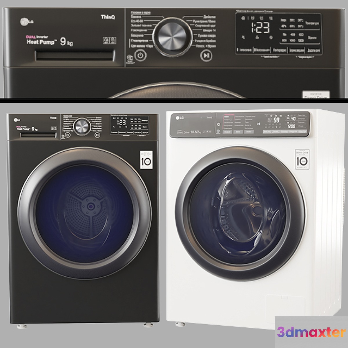Washing machine and dryer LG _ LG DC90V9V9W _ LG F4T9RC9P 3D Max