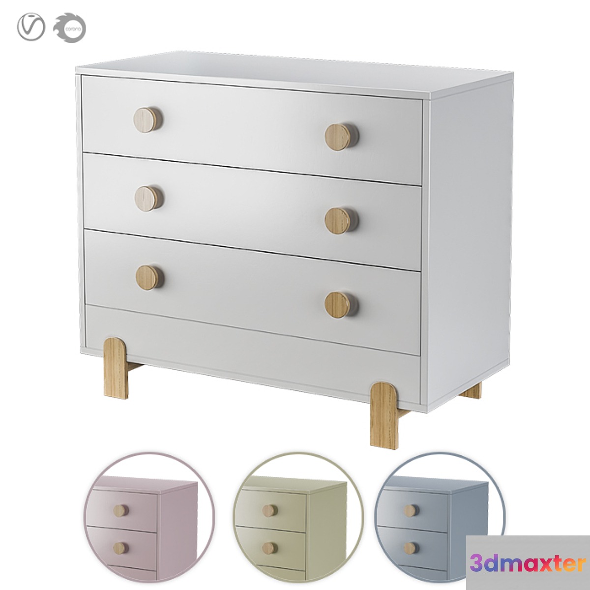 Ellipse Chest of drawers Ice-cream 3 drawers in three colors