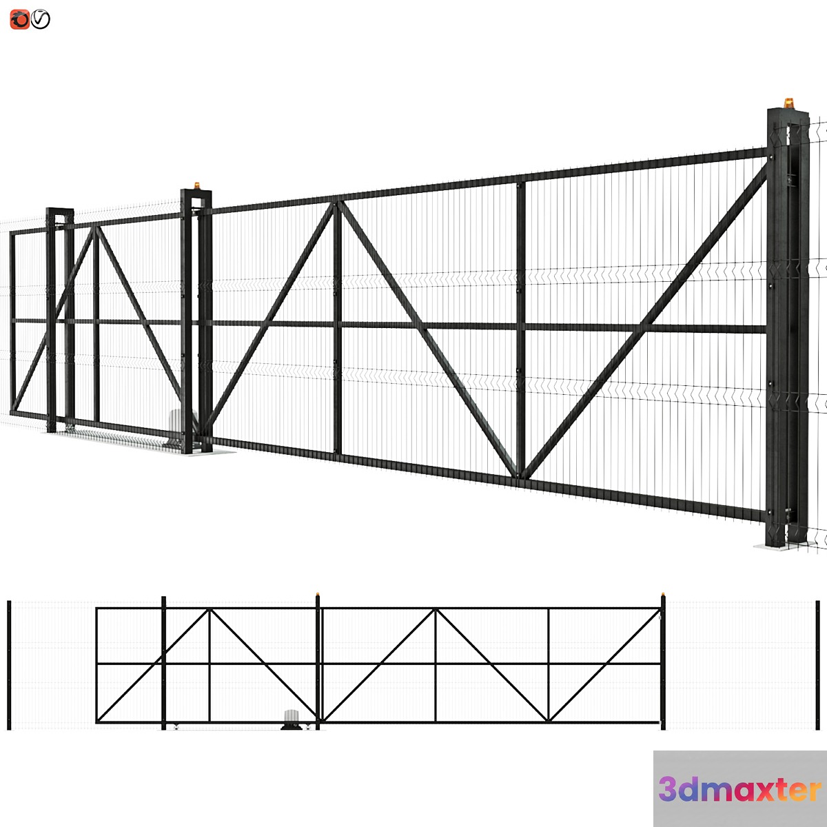 Sliding industrial mesh gates 3D Max