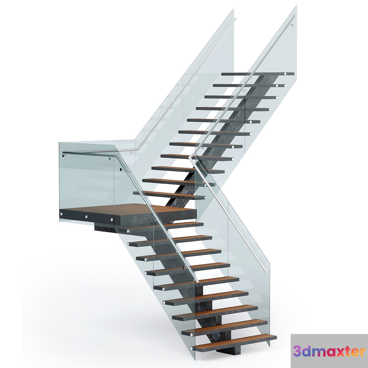 Outdoor corner staircase with stringer 3D Max