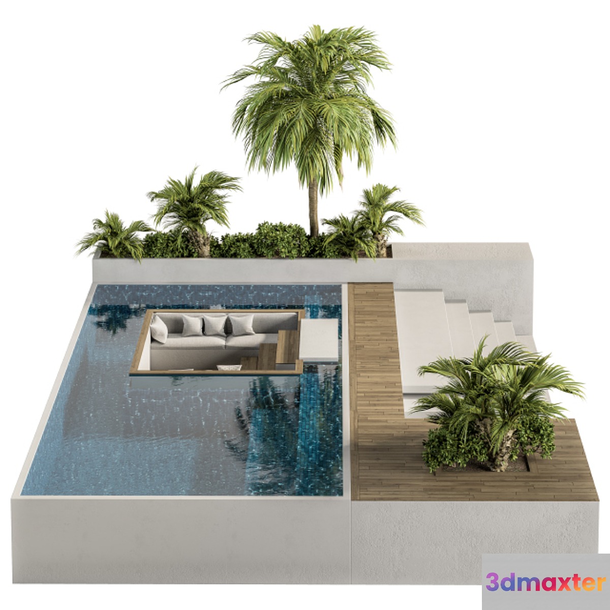 Backyard and Landscape Furniture with Pool 02 3D Max