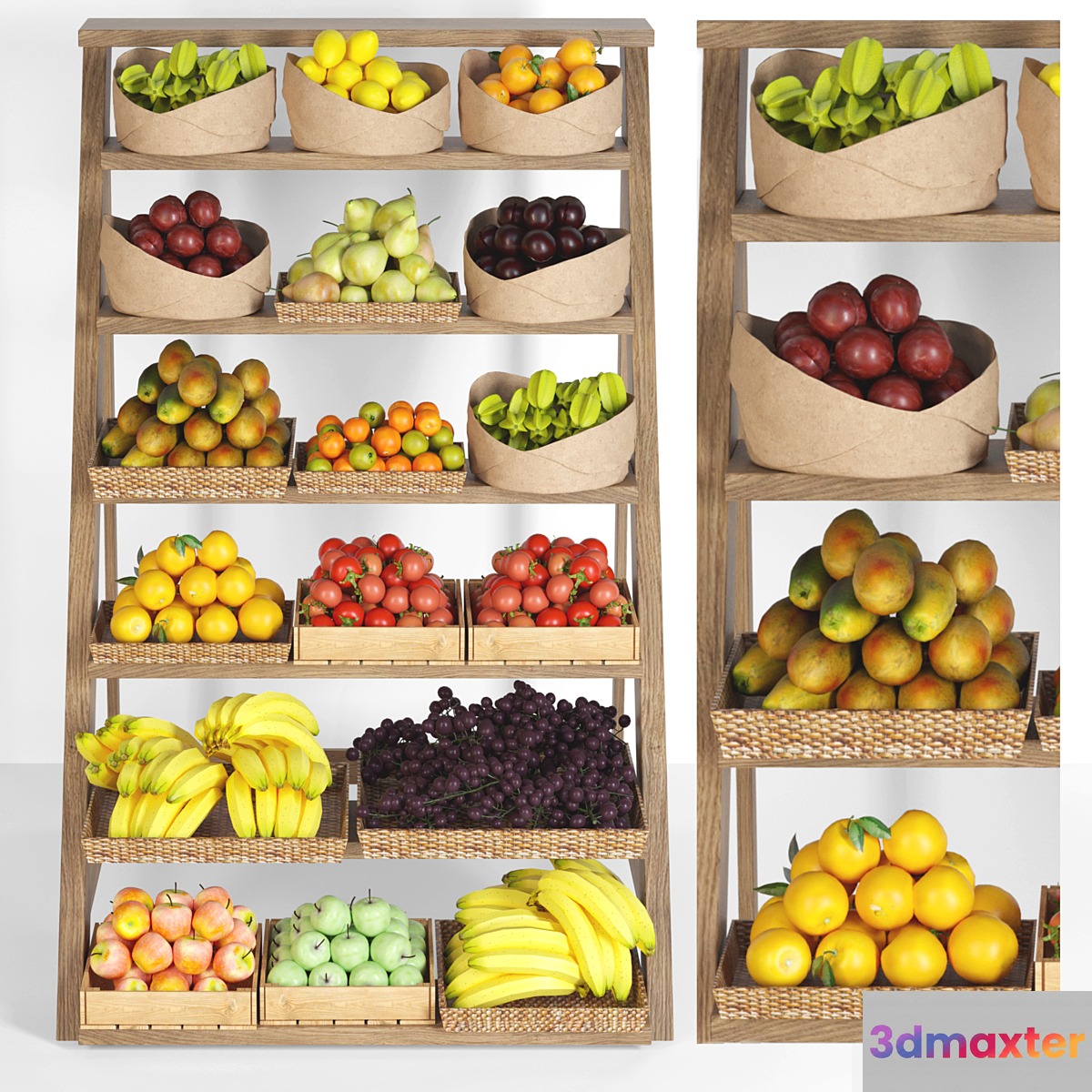 Shelf with fruits and vegetables in the market. Fruit 11 3D Max