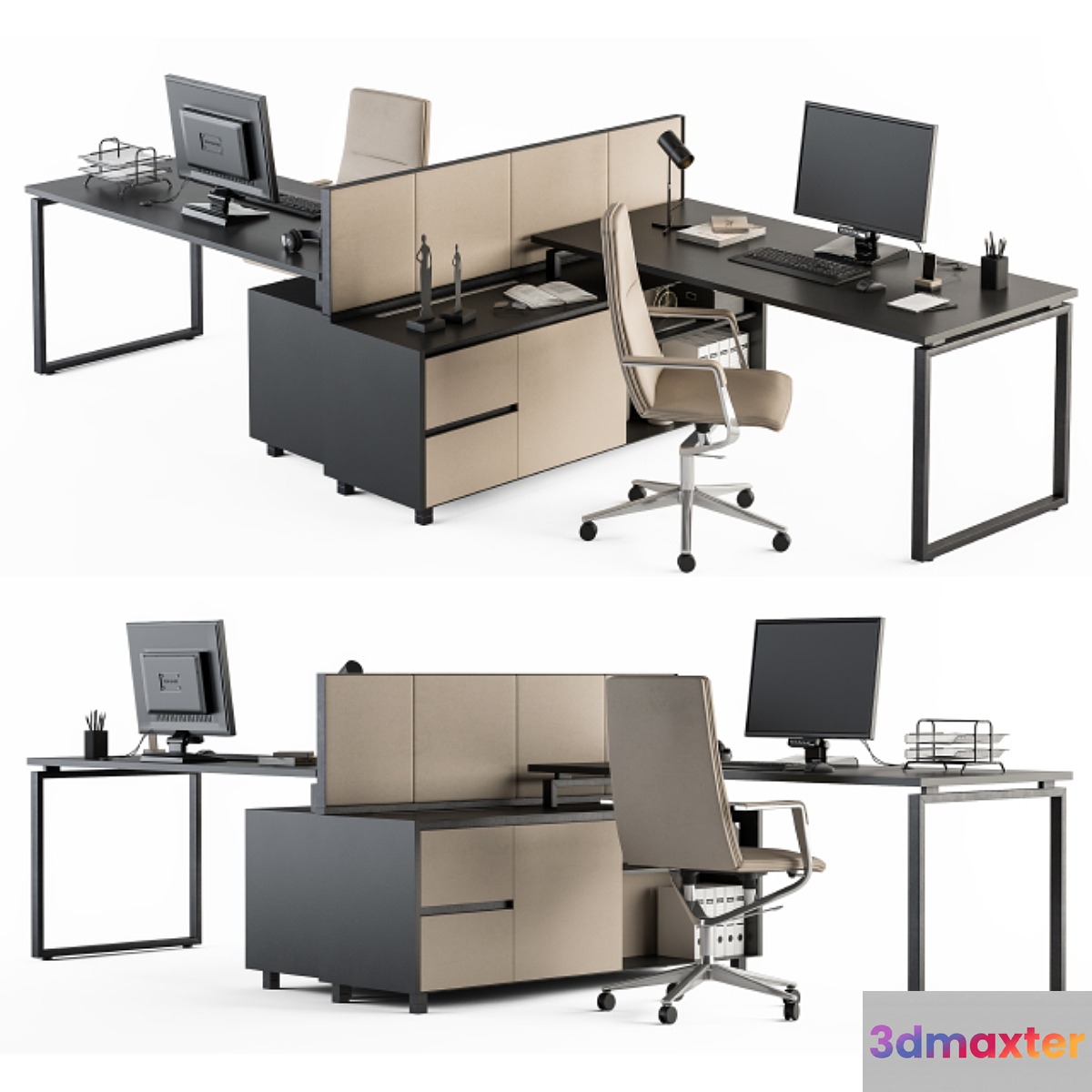 Office Furniture - employee Set Cream and Black 38