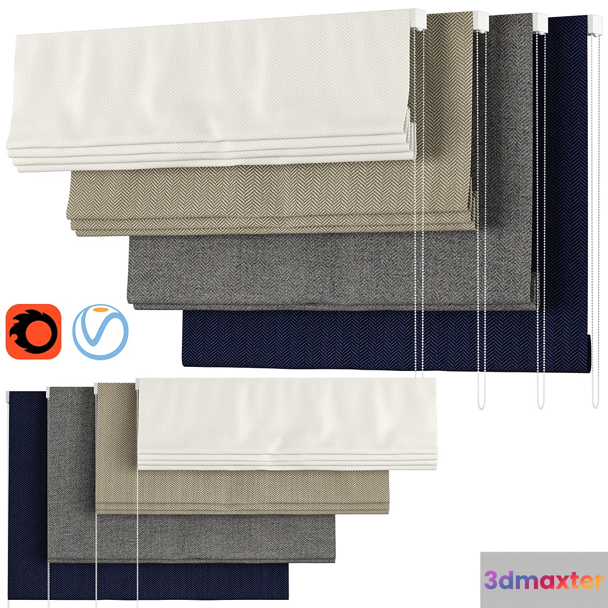 Roman Curtains 106 | F. Schumacher & Co. | PALOMA HERRINGBONE 3D Max
