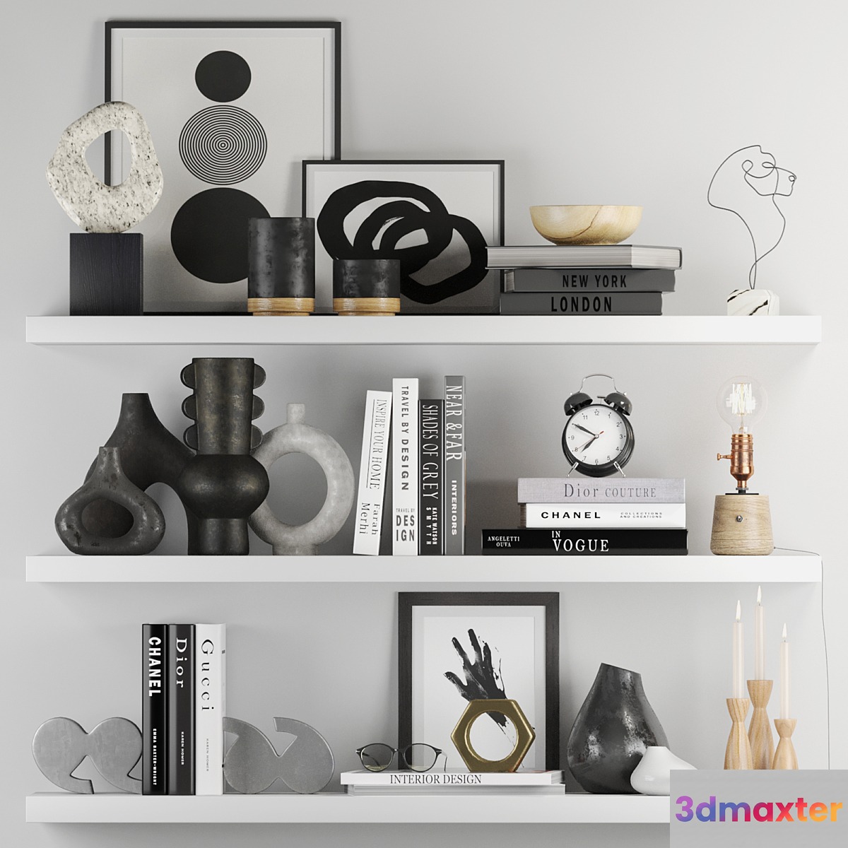 Decorative Set 017 With Classic Alarm Clock And Edison Lamp 3D Max