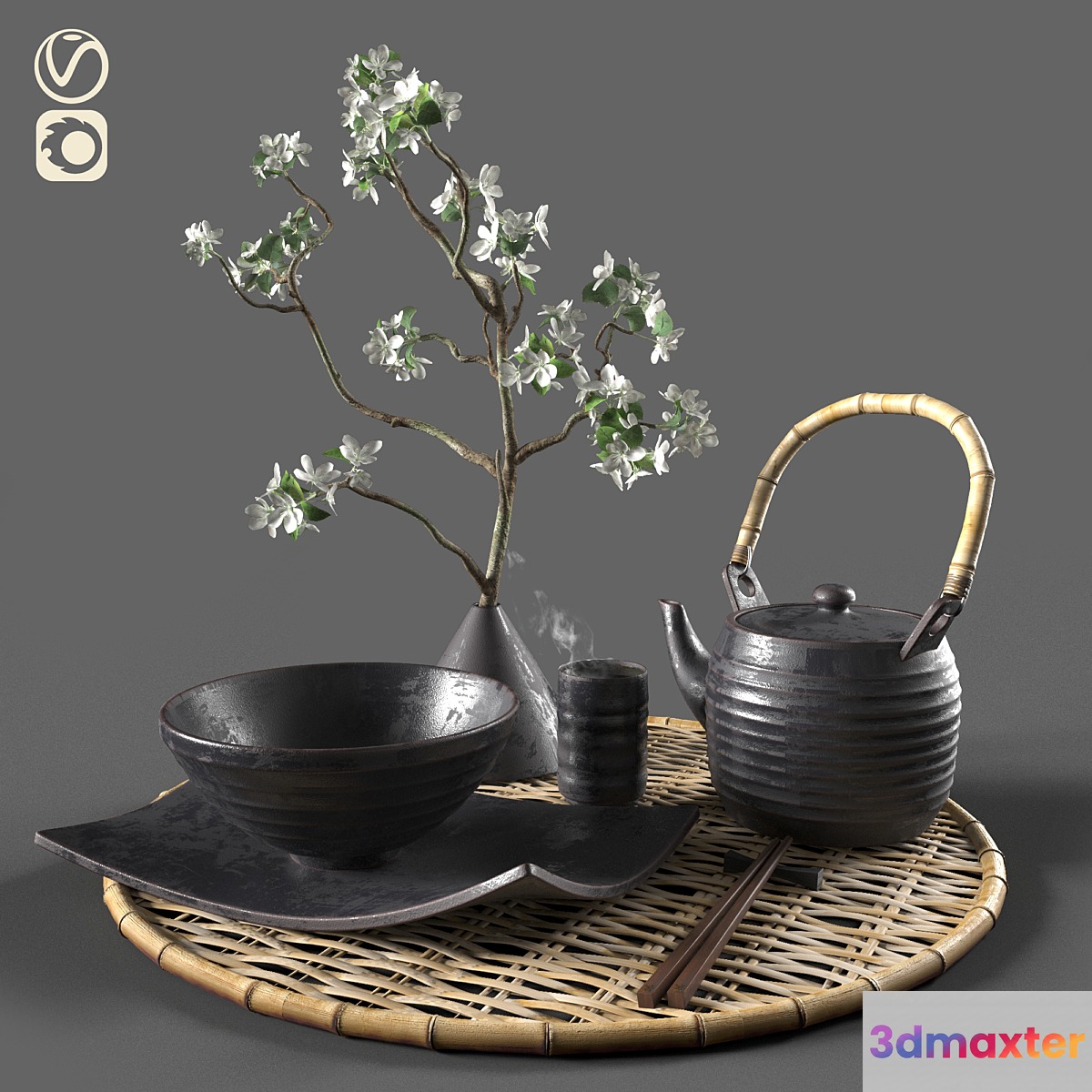 Eastern tableware with flowers