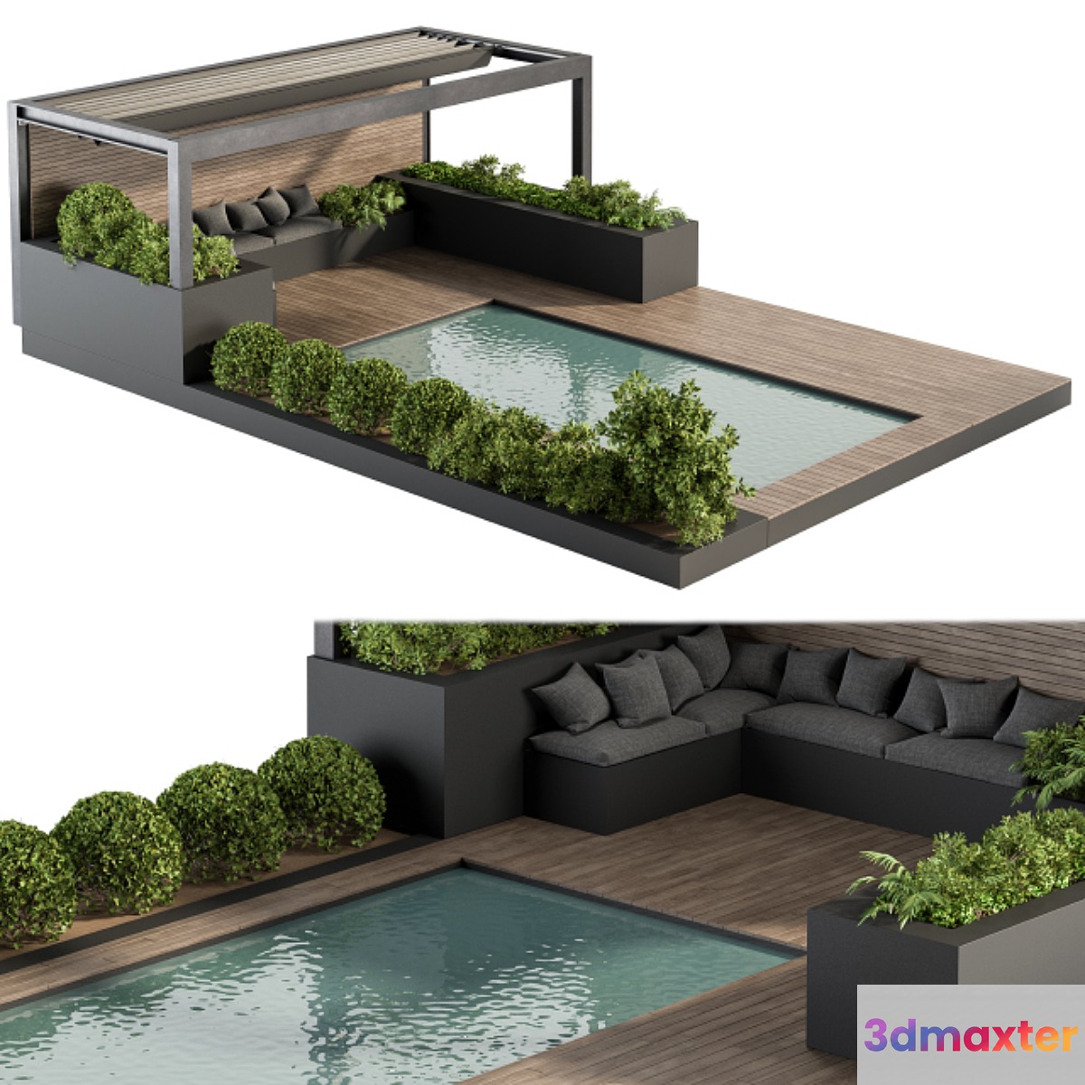 Backyard and Landscape Furniture with Pool 03 3D Max