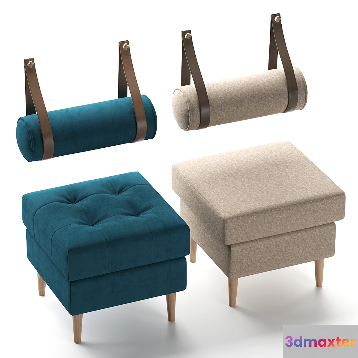 Set of poufs Siteno and Deans in 6 colors (Barhat Blue _ Ocean _ Gray; Textile Yellow _ Blue _ Light) from Divanru