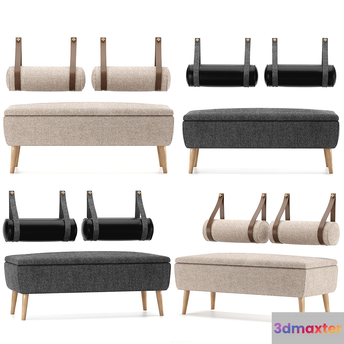 Vaili bench _ ottoman Soft Light by Divan.ru and decorative pillows 3D Max