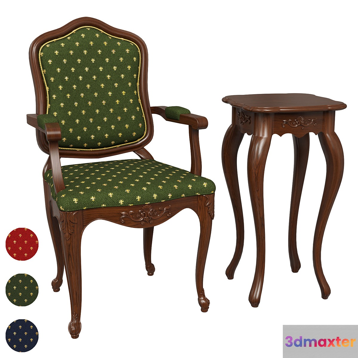 Classic carved chair 04_02 and side table 3D Max