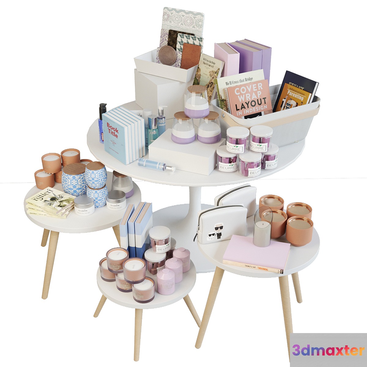 Table with books and candles. Candlestick
