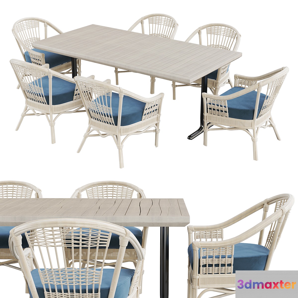 Table with rattan chair White version 3D Max