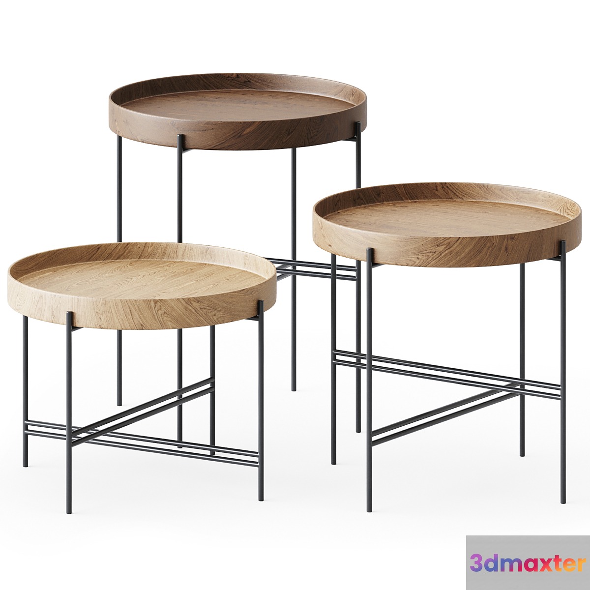 Wooden Round SideTables Tray by Potocco
