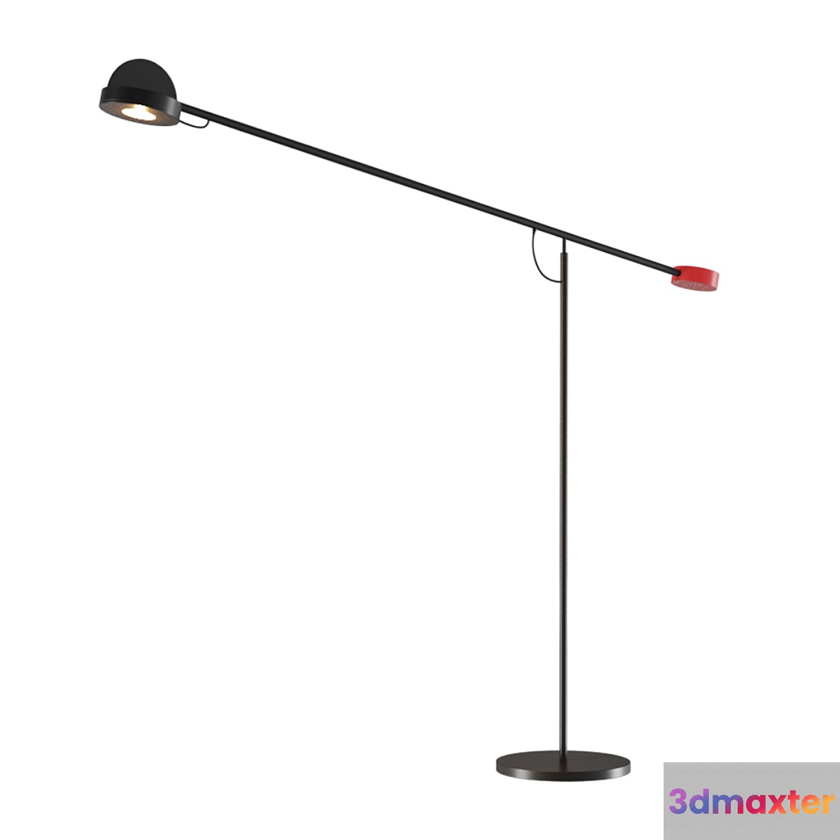 Floor lamp with a disc-shaped shade on a movable rod with a red tip Article Number: duke01 3D Max