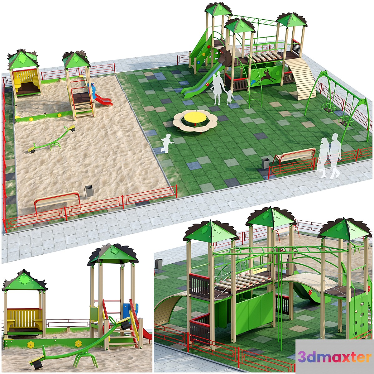Children playground with a large sandbox