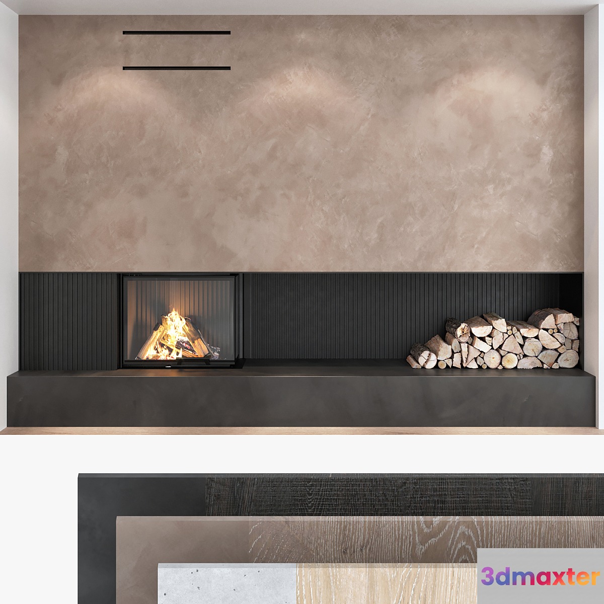 Decorative wall with fireplace set 06