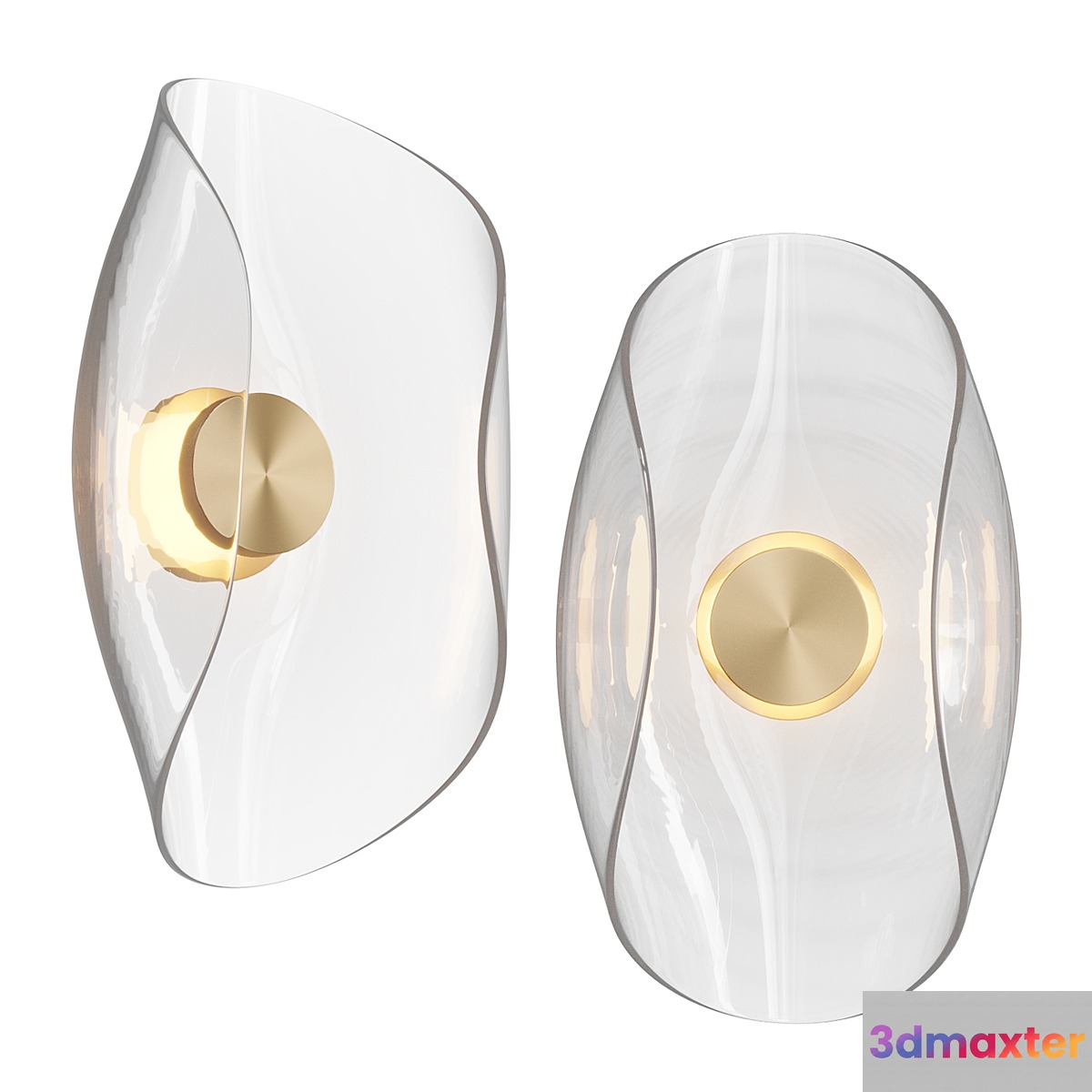 SAMPLE PAIR Liquid Swirl Glass & Brass Contemporary Wall Light Sconce 3D Max