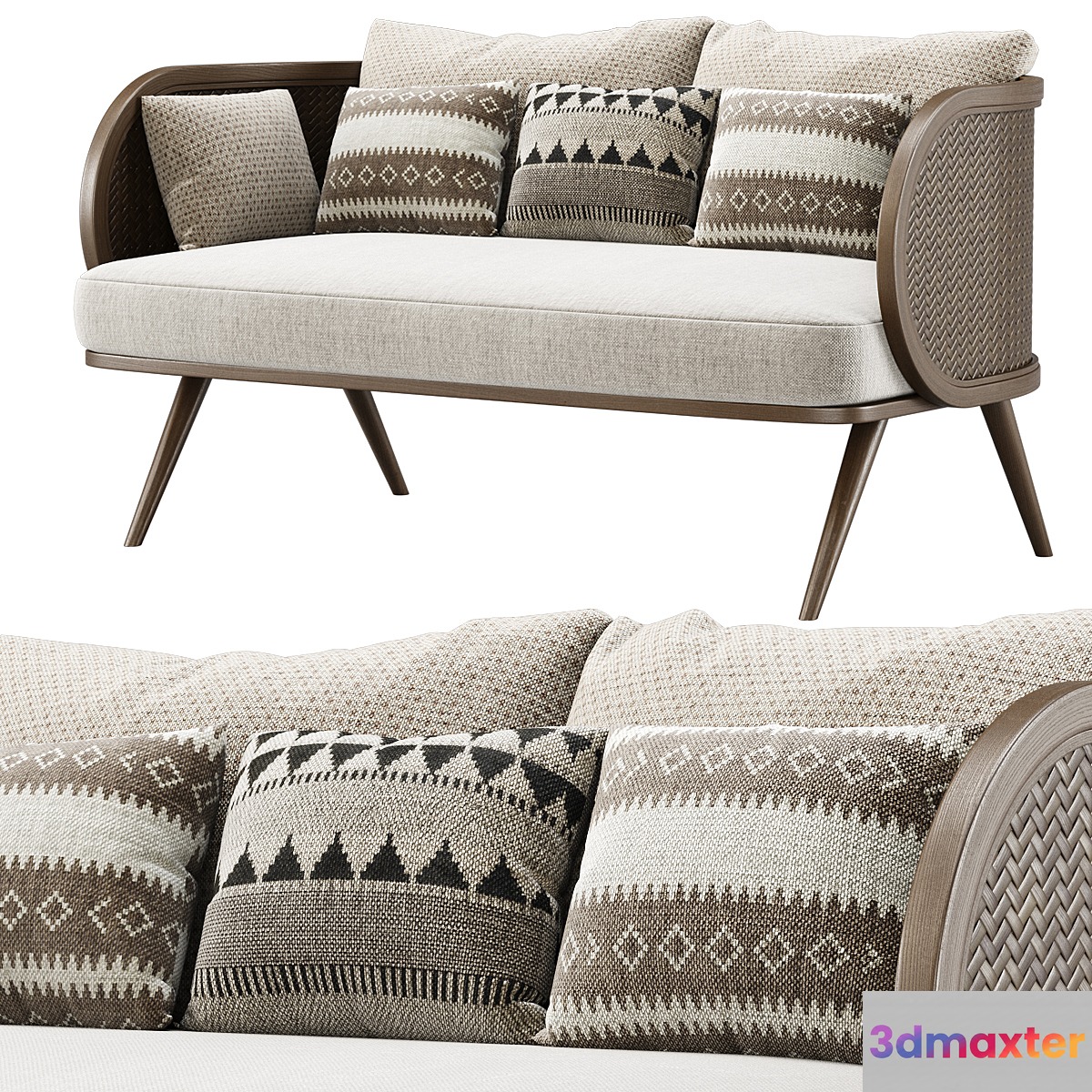 Victoria wooden rattan loveseat VA30 _ Double garden rattan sofa 3D Max