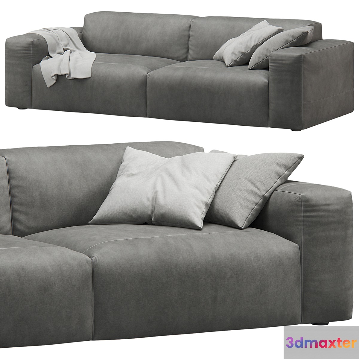 Gray Leather 2seat Cloud Sofa by Prostoria - No.3