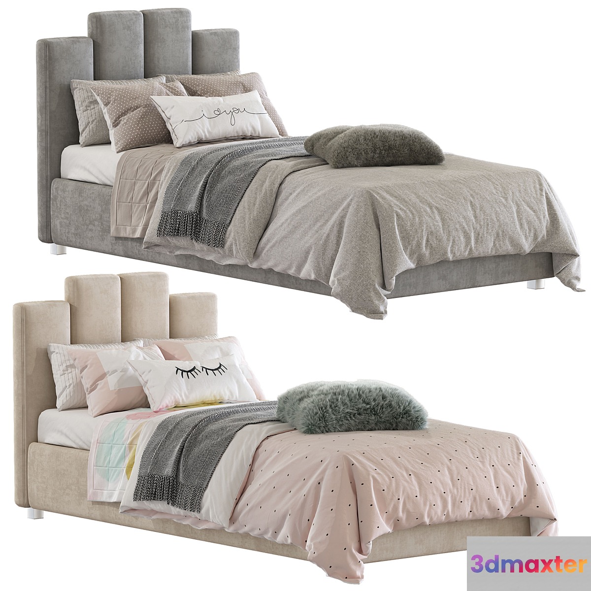 Bed with a soft headboard 10 3D Max