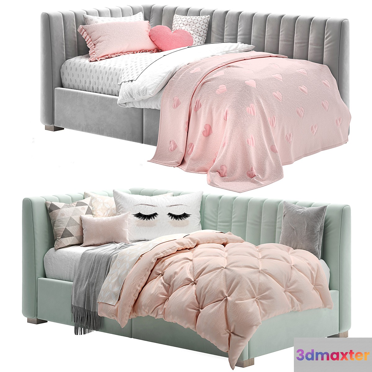 Avalon Upholstered Corner Storage Bed 3D Max