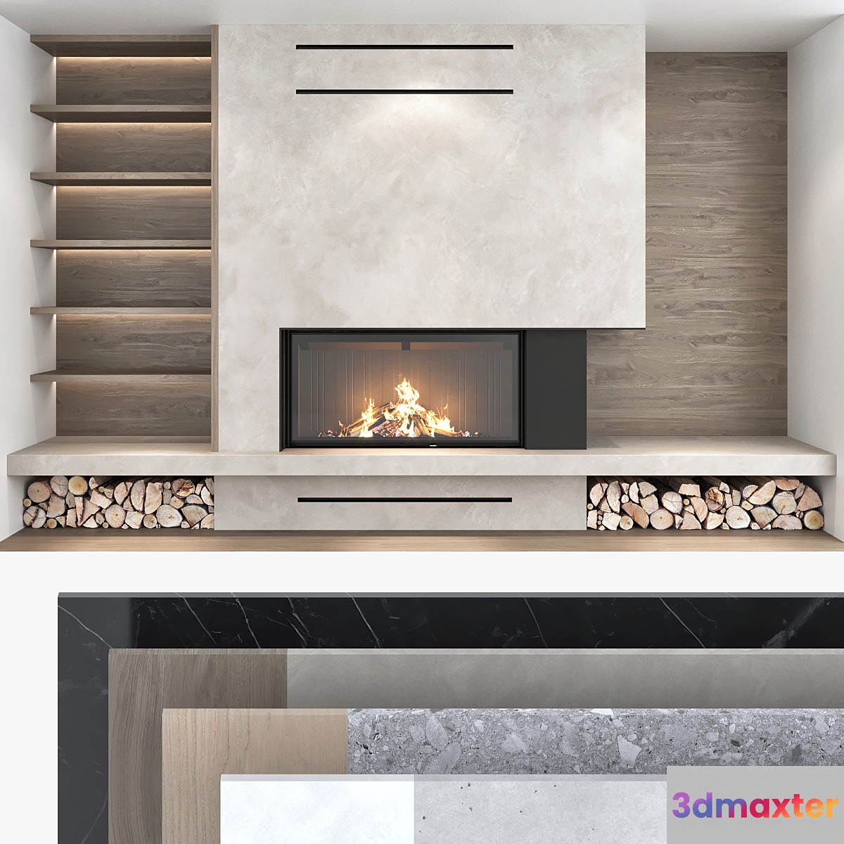 Decorative wall with fireplace set 07