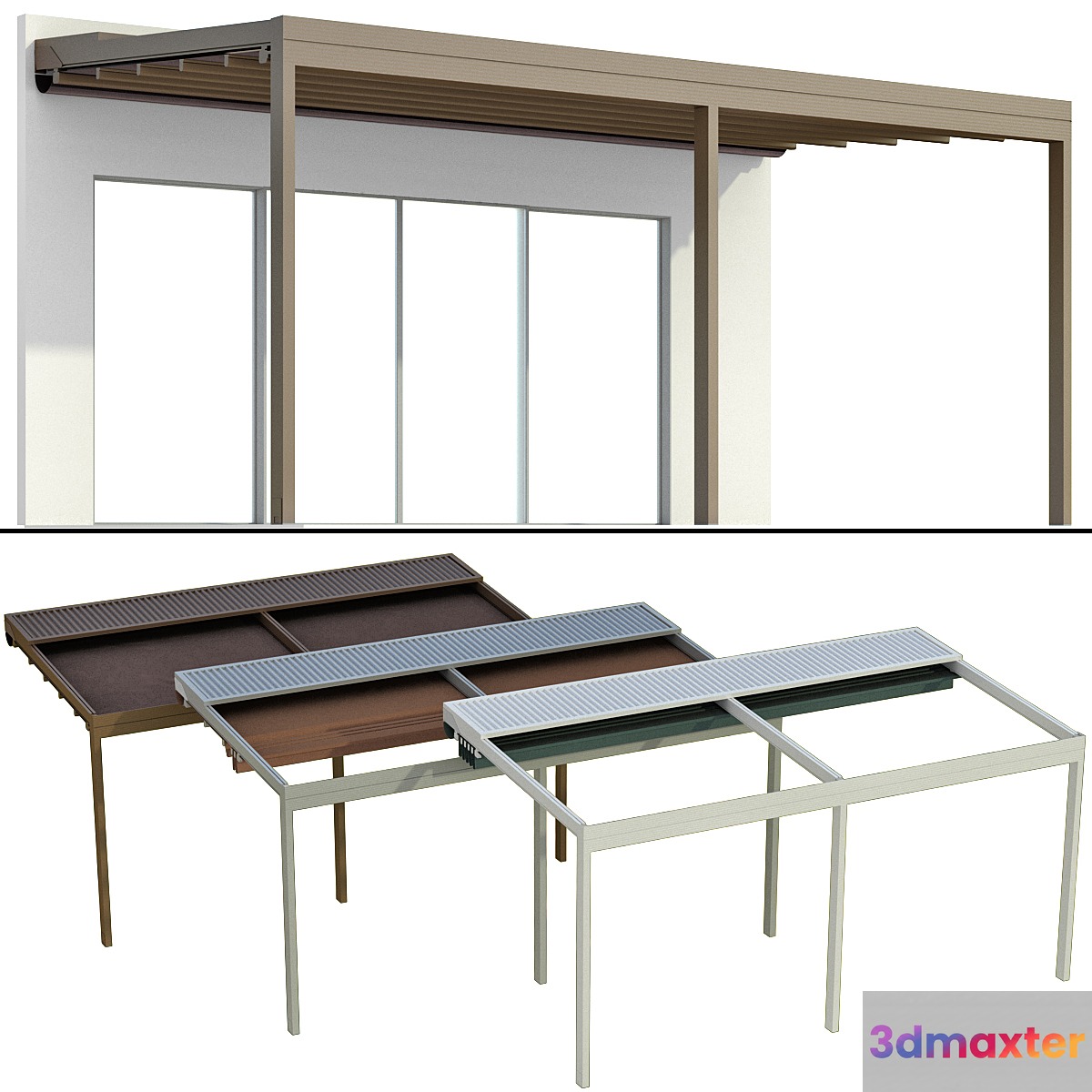 Metal pergola gazebo canopy with awning 3D Max
