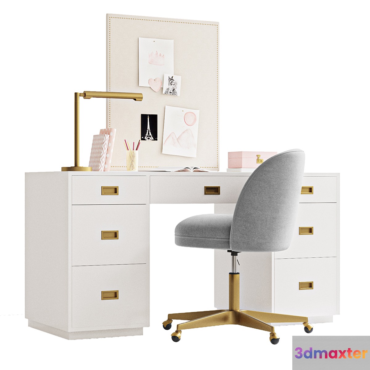 RH AVALON STORAGE DESK _ ALESSA UPHOLSTERED DESK CHAIR