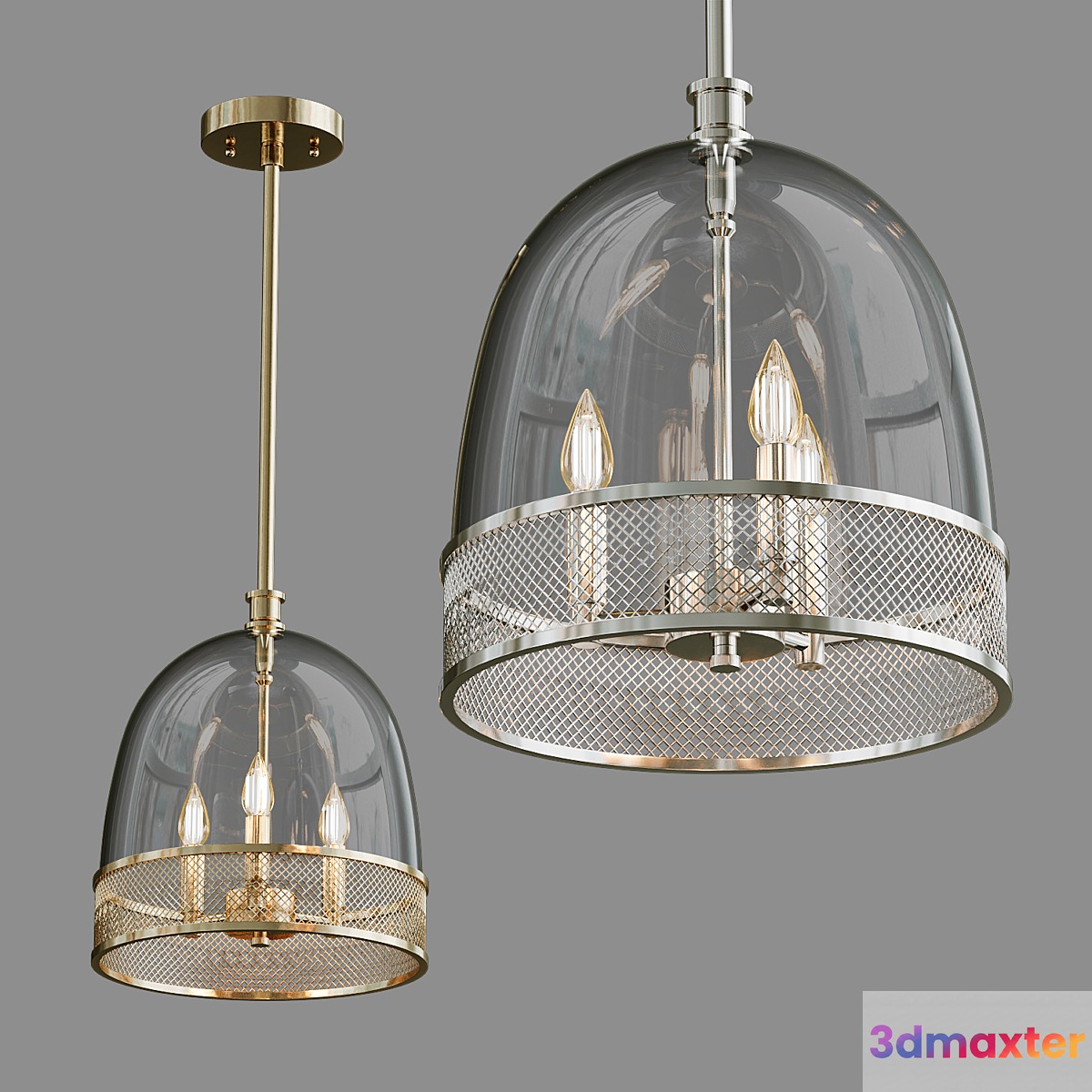 SEEDED GLASS AND SCREEN BELL PENDANT 3D Max