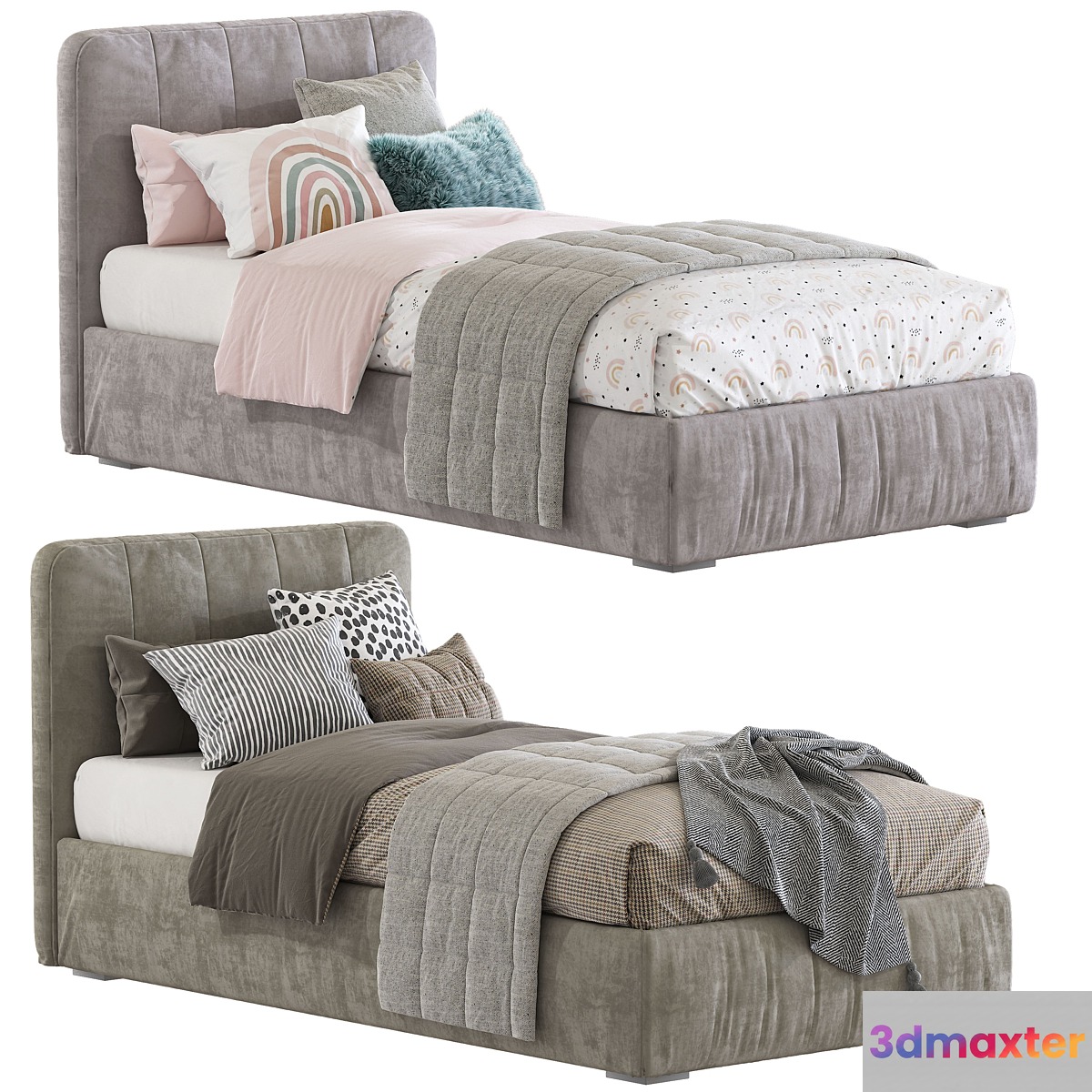 Bed with a soft headboard 12 - No.2 3D Max