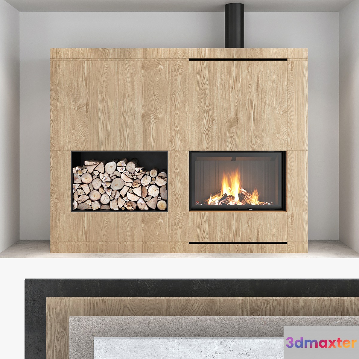 Decorative wall with fireplace set 09