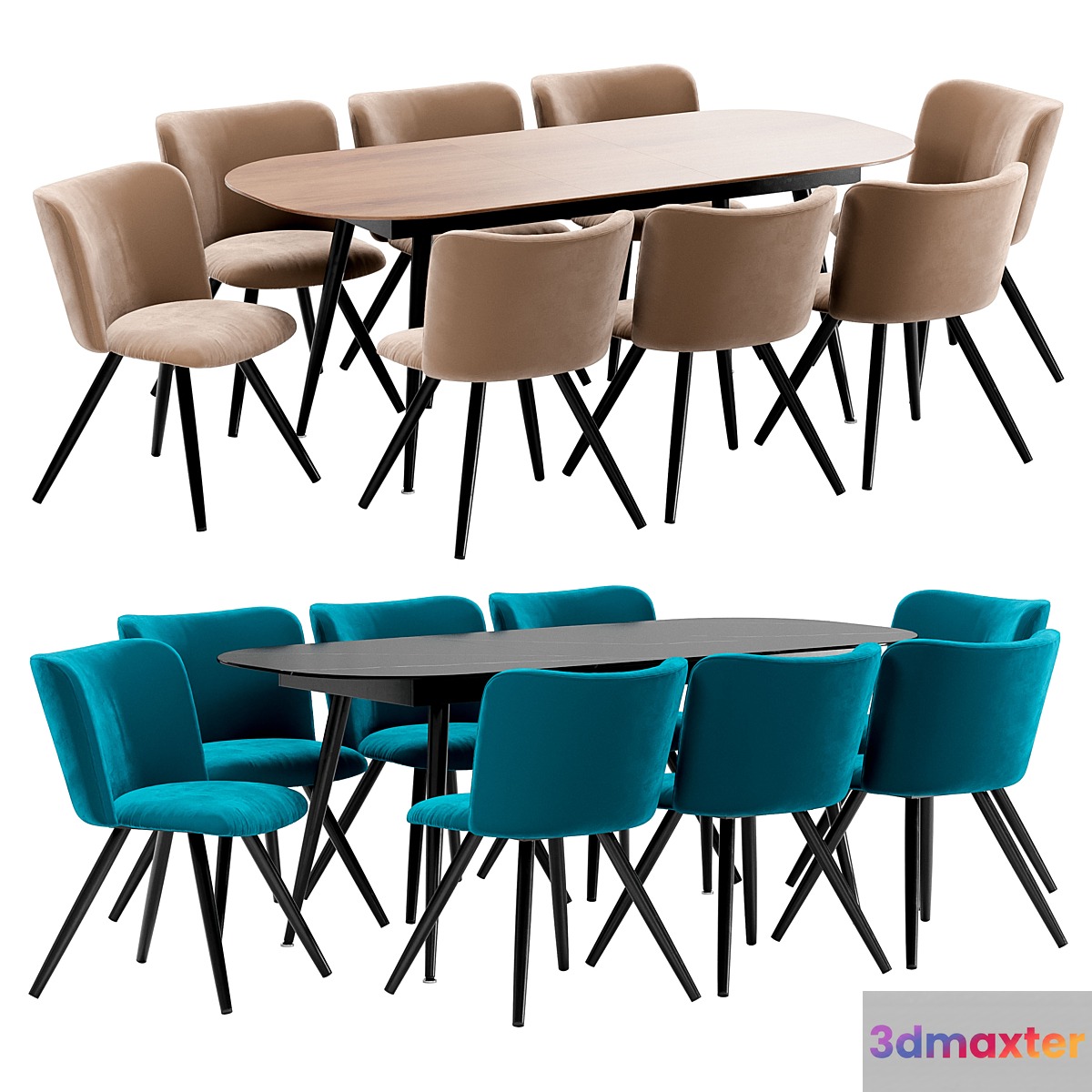 Naples dining chair and Marble table 3D Max