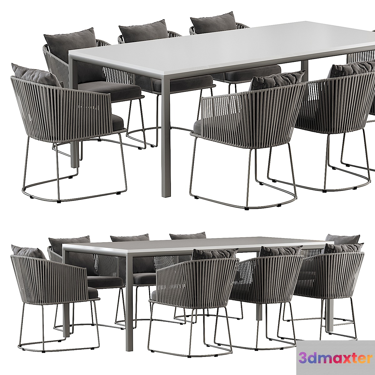 Outdoor Dining Set with Tempered Glass Top Table and Rope Woven Chairs