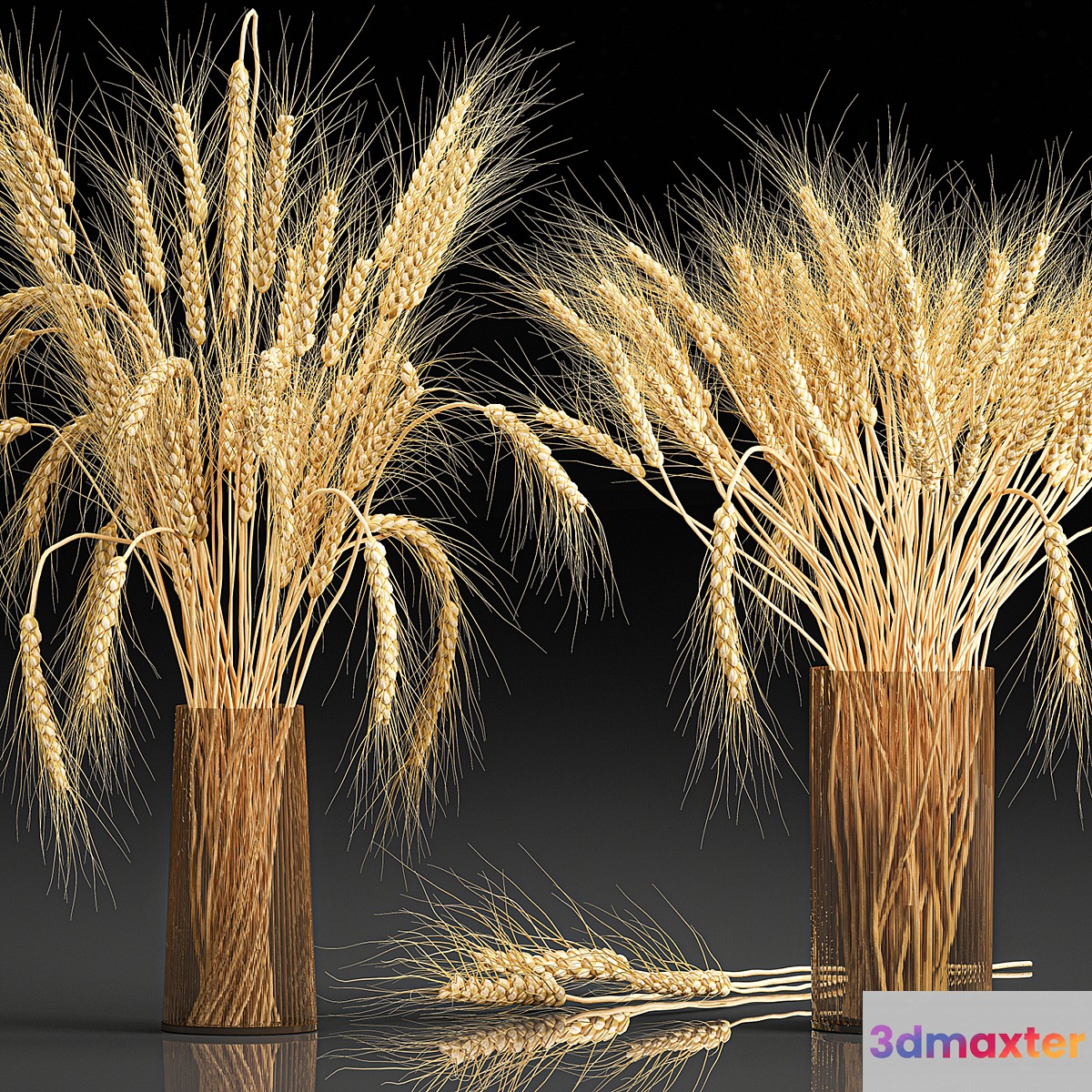 A beautiful bouquet of dried flowers in a vase with dry branches wheat spikelet. 123 3D Max