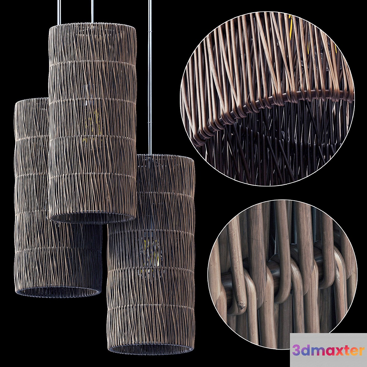 Lamp wiсker rattan cylinder n1 _ Chandelier cylinder wicker rattan No. 1 3D Max